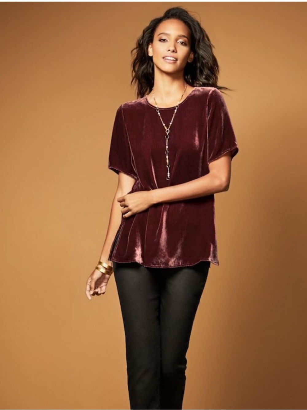 Eileen Fisher Round Neck Velvet Box Top Size L